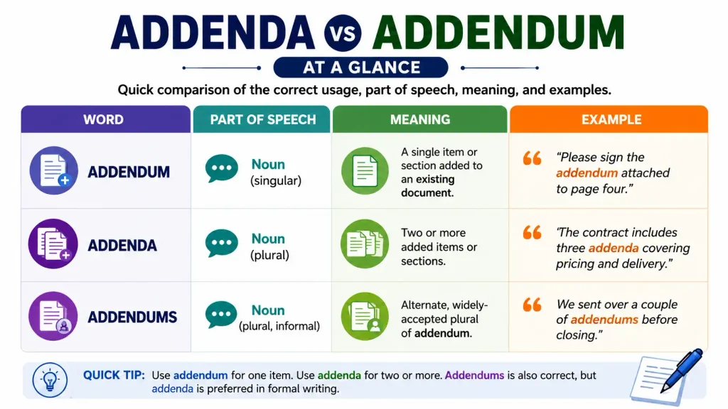 Addenda vs Addendum